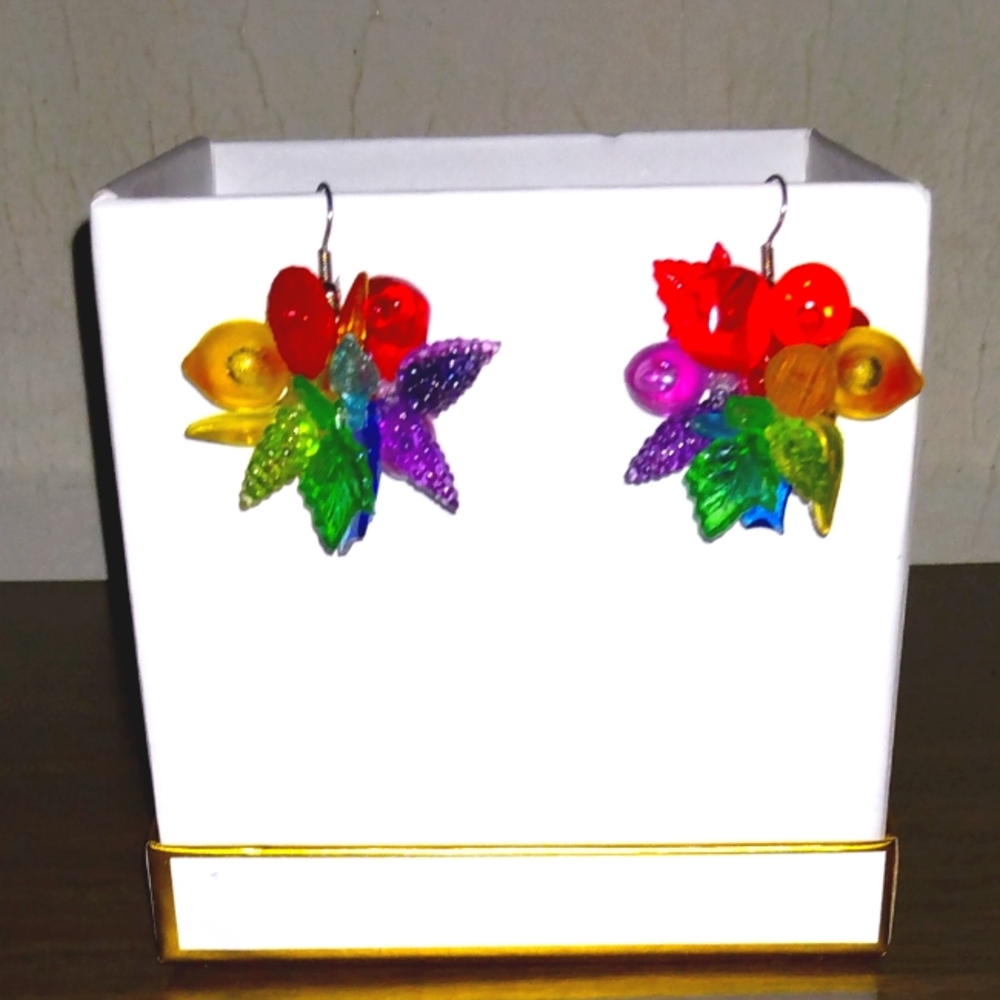 Vtg. Carmen Miranda Style Drop Fruit Earrings